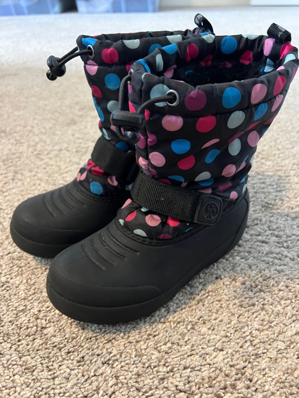 3M Thinsulate Black Kids Snow Boots with Pink & Blue Polka Dots